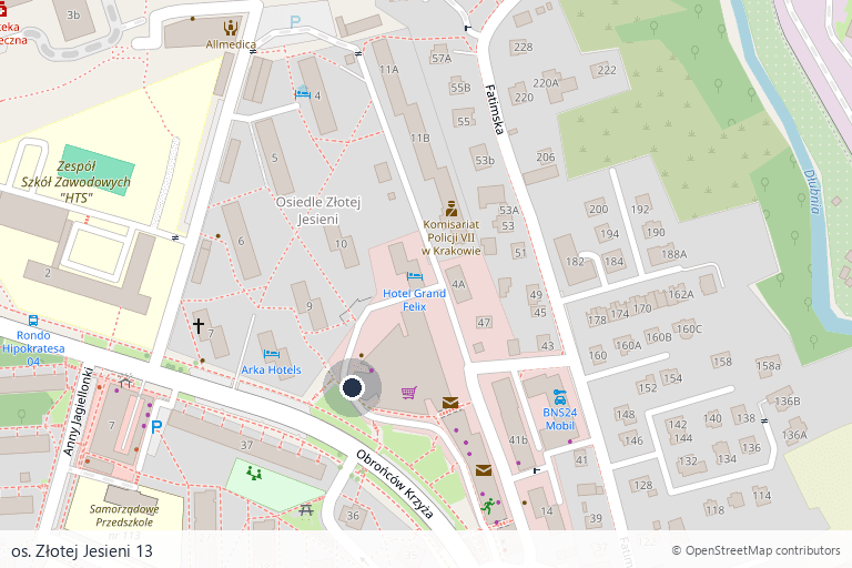 Mapa lokalizacji: os. Złotej Jesieni 13, Kraków