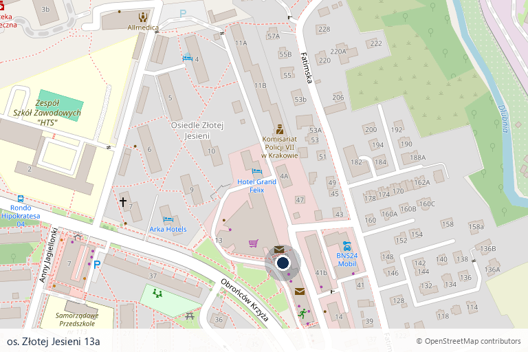 Mapa lokalizacji: os. Złotej Jesieni 13a, Kraków