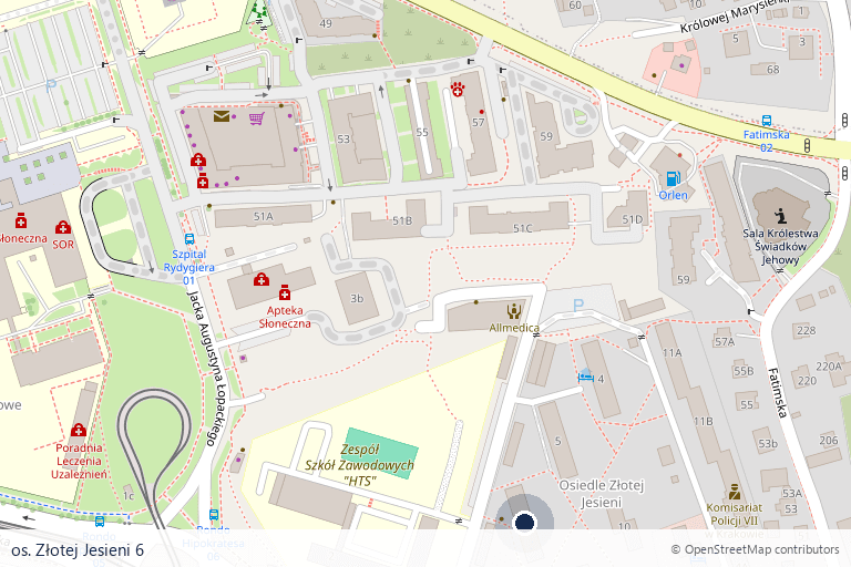 Mapa lokalizacji: os. Złotej Jesieni 6, Kraków